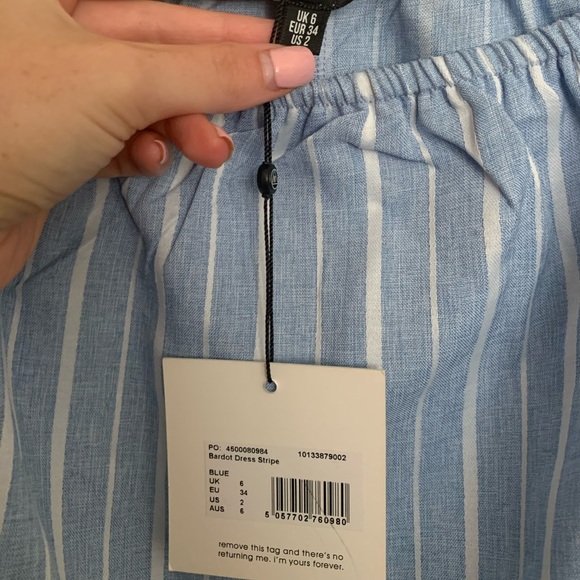 Missguided bardot mini dress in blue stripe - Picture 4 of 5